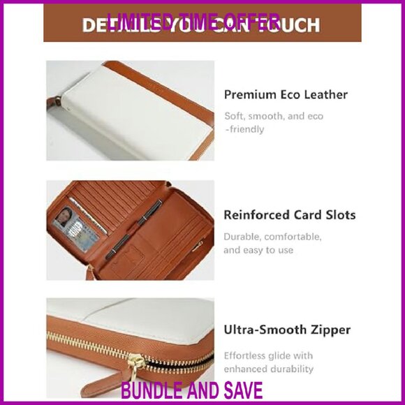 Large Travel Wallet RFID Zipper Passport Holder Clutch with Wristlet - Picture 6 of 8